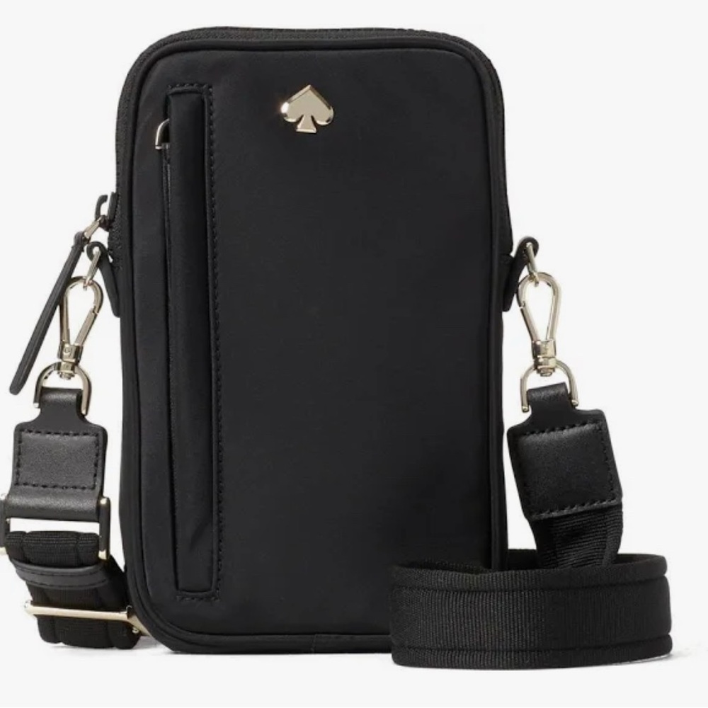 kate spade Black Crossbody Phone Bag with Gold Spade Accent